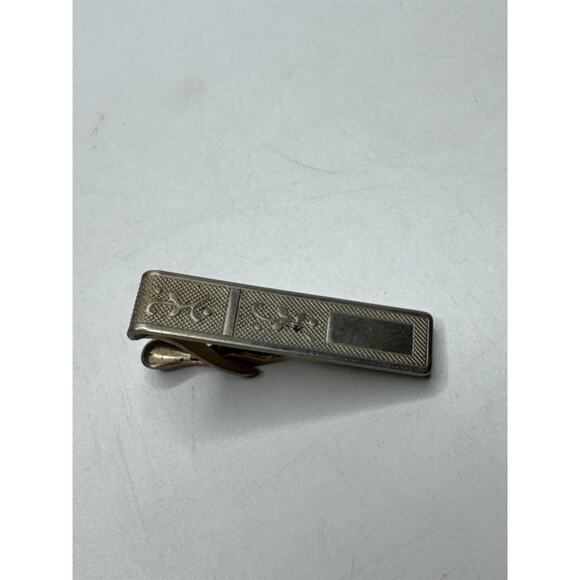 VINTAGE Mens Gold Tone Floral Pattern Tie Bar Clip Retro Dapper Fashion - Picture 2 of 4